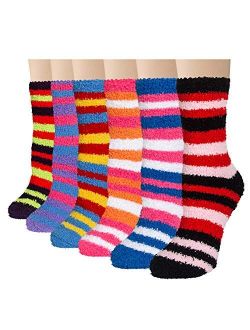 Chalier 6 Pairs Winter Fuzzy Socks for Women Cozy Slipper Socks Warm Fluffy Socks Gifts for Women Casual Home Sleeping