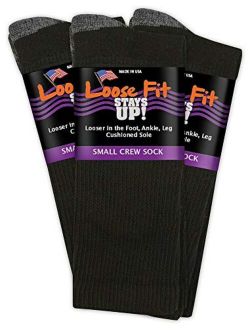 Loose Fit Stays Up Men's and Women's Casual Crew Socks 3 PK Made in USA! Cushioned Sole