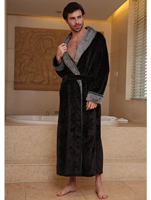 SUNBABY Thicker Long Flannel Sleepwear Women Man Imitation Fur Collar Bathrobes Warm Couple Pajamas