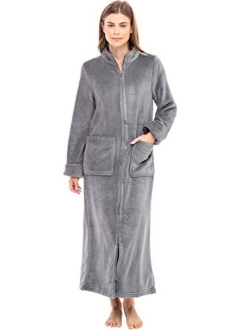 Women's Zip Up Fleece Robe, Warm Fitted Bathrobe