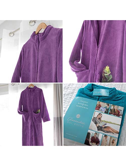 Alexander Del Rossa Women's Zip Up Fleece Robe, Warm Fitted Bathrobe