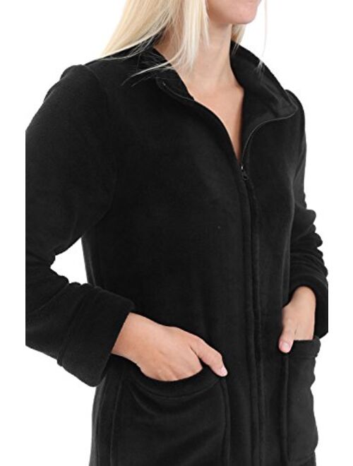 Alexander Del Rossa Women's Zip Up Fleece Robe, Warm Fitted Bathrobe