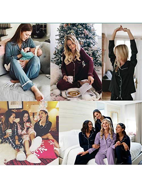 SIORO Soft Womens Pajama Sets, Modal Long Sleeve Pajamas for Women, Button Down Sleepwear Pj Lounge Wear
