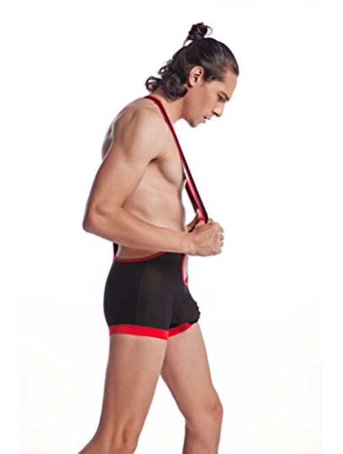 ONEFIT Men's Mankini Bodysuit Jockstrap Sexy Mesh Strap Jacquard Boxer Underwear