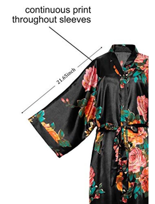 BABEYOND Kimono Robe Long Floral Bridesmaid Wedding Bachelorette Party Robe 53 Inches
