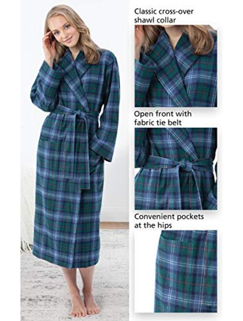 PajamaGram Cotton Flannel Robe Womens - Soft Yarn Dyed Plaid