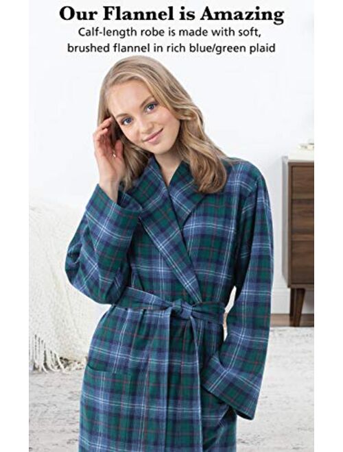 PajamaGram Cotton Flannel Robe Womens - Soft Yarn Dyed Plaid