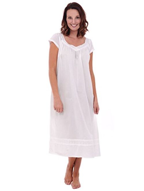 Alexander Del Rossa Del Rossa Womens Adele Cotton Nightgown, Long Victorian Sleepwear