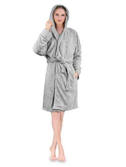 PAVILIA Women Hooded Short Robe | Lightweight Fleece Soft Spa Bathrobe Sleepwear