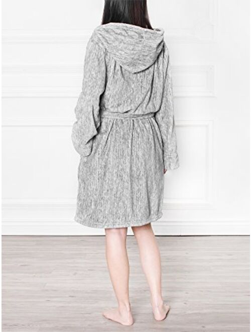 PAVILIA Women Hooded Short Robe | Lightweight Fleece Soft Spa Bathrobe Sleepwear