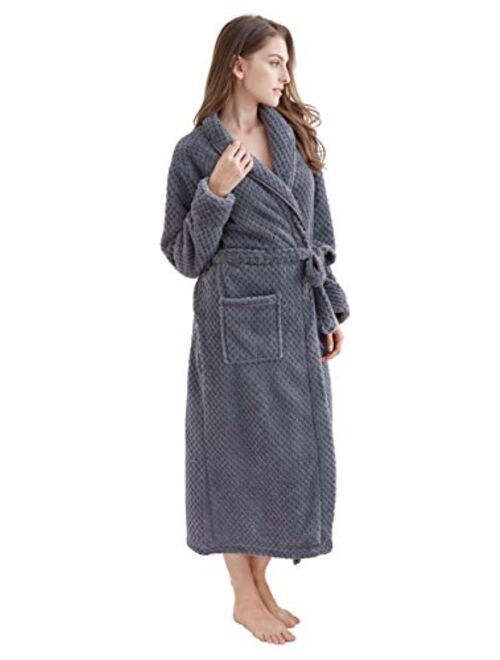 Women's Fleece Bathrobe Long Shawl Collar Plush Robe