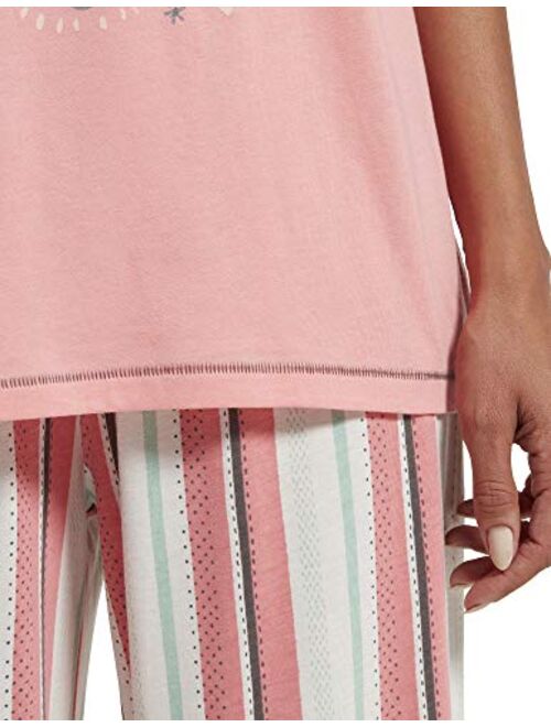 HUE Women's Printed Knit Short Sleeve Tee and Capri 2 Piece Pajama Set
