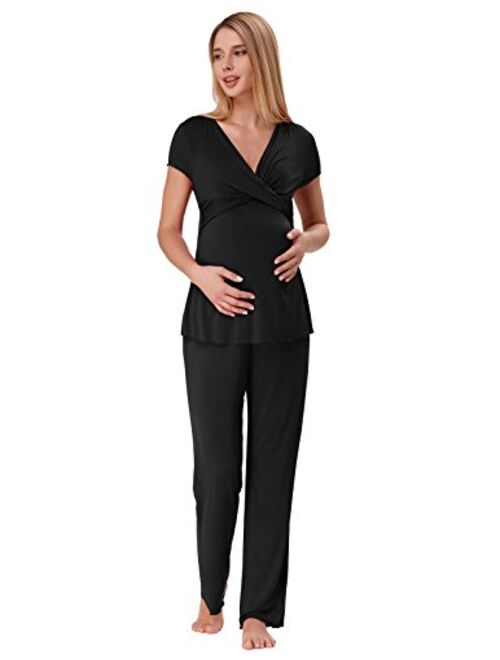 Zexxxy Women Ultra Soft Maternity & Nursing Pajama Set Pregnancy Sleepwear
