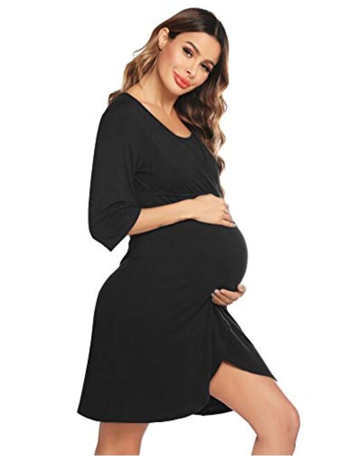 Ekouaer Maternity Robe 3 in 1 Labor Delivery Nursing Gown Hospital Breastfeeding Dress Bathrobes