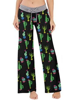 Women's Palazzo Pajama Pants Dinosaur Mermaid Fish Scale Lounge Sleep Trousers