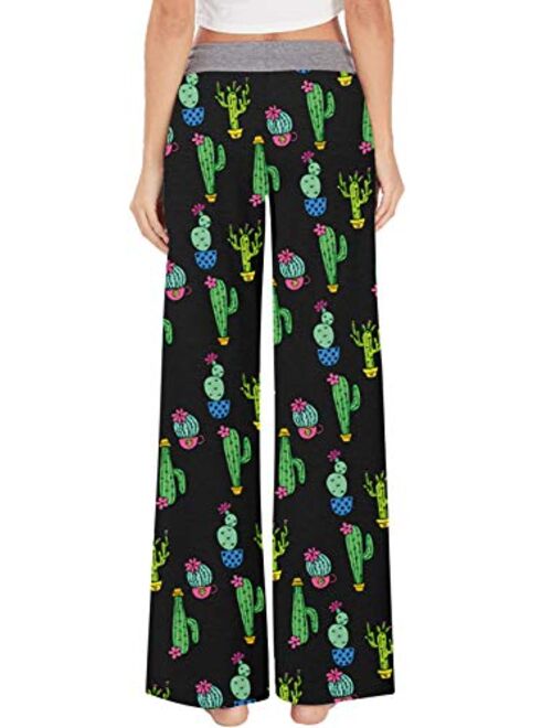 Women's Palazzo Pajama Pants Dinosaur Mermaid Fish Scale Lounge Sleep Trousers