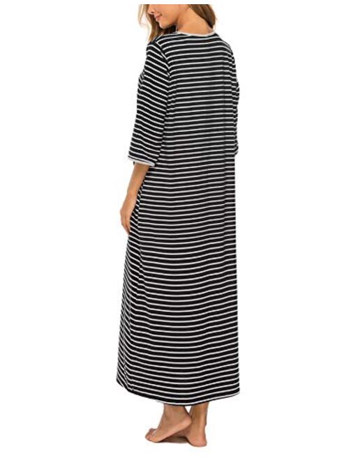 Bloggerlove Zipper Front Robes Women House Coat Half Sleeve Loungewear Long Nightgown with Pockets S-XXL