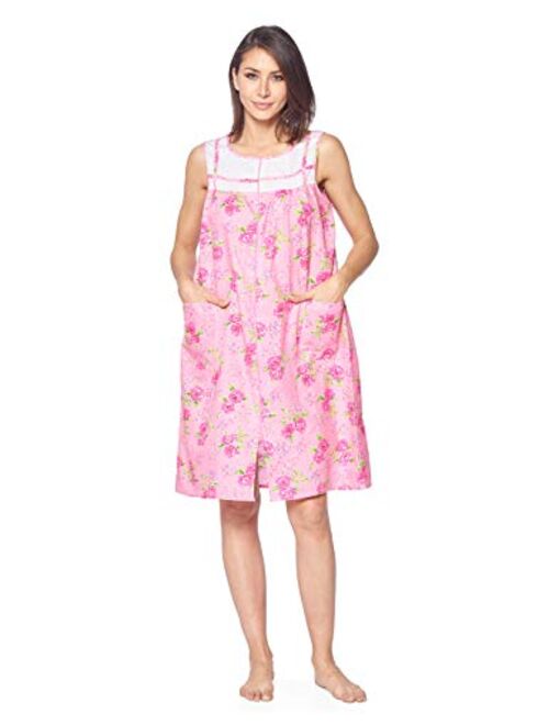 Casual Nights Women's Zip Up House Dress Sleeveless Duster Robe Housecoat Sleep Lounger