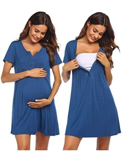 Labor and Delivery Gown, Nursing Nightgown,Maternity Nightgowns for Hospital Short BreastfeedingNightgown S-XXL