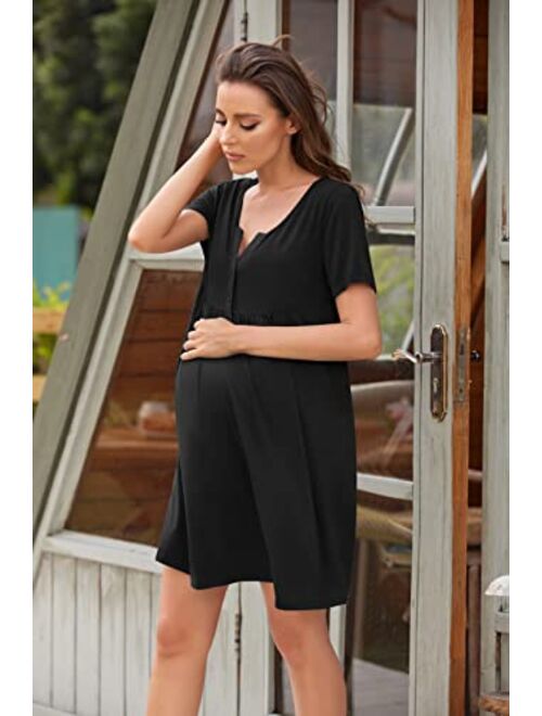 Ekouaer Labor and Delivery Gown, Nursing Nightgown,Maternity Nightgowns for Hospital Short BreastfeedingNightgown S-XXL