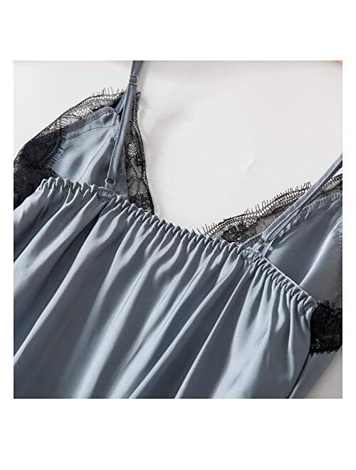 SAPJON Women's 4pcs Silk Satin Pajama Set Cami Top Nightgown Lace Sleepwear Robe Sets Sexy Nightdress with Chest Pads