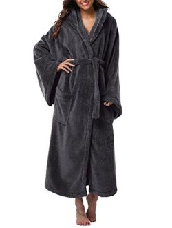VIKEY Long Hooded Bathrobe for Women's Plush Coral Velvet Robe Soft Pajamas Shower Nightgown