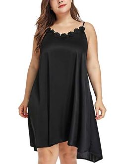 Women's Plus Size Silk Sleeveless Lingerie Nightgown Chemises Slip Sleepwear Nightie Lounge Dress