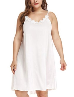 Women's Plus Size Silk Sleeveless Lingerie Nightgown Chemises Slip Sleepwear Nightie Lounge Dress