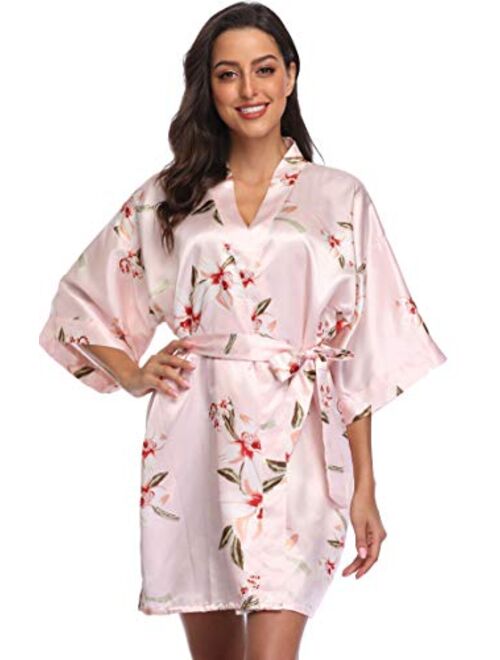 season dressing Women Floral Robes Bridesmaids Short Satin Kimono Sleepwear for Wedding Party
