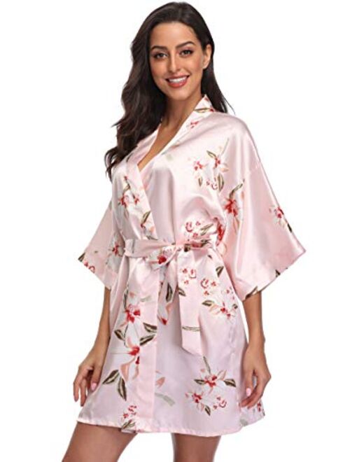 season dressing Women Floral Robes Bridesmaids Short Satin Kimono Sleepwear for Wedding Party