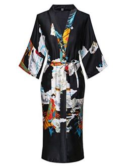 Valennia Floral Pattern Kimono Robe Long Bathrobe For Women
