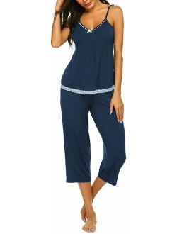 Womens Pajamas Set V-Neck Cami Top and Capris Pants Sleepwear Pjs Set S-XXL