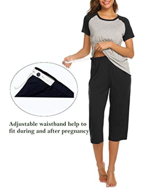 Baseball Shirt,Adjustable Size Ekouaer Double Layers Labor/Delivery/Nursing Maternity Pajamas Capri Set for Hospital Home 