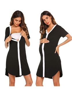 Nursing Sleepshirt Women Button-Front Nightshirt Short Sleeve Nightgown Breastfeeding Sleepwear S-XXL