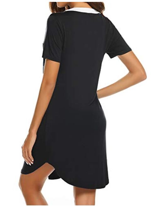 Ekouaer Nursing Sleepshirt Women Button-Front Nightshirt Short Sleeve Nightgown Breastfeeding Sleepwear S-XXL