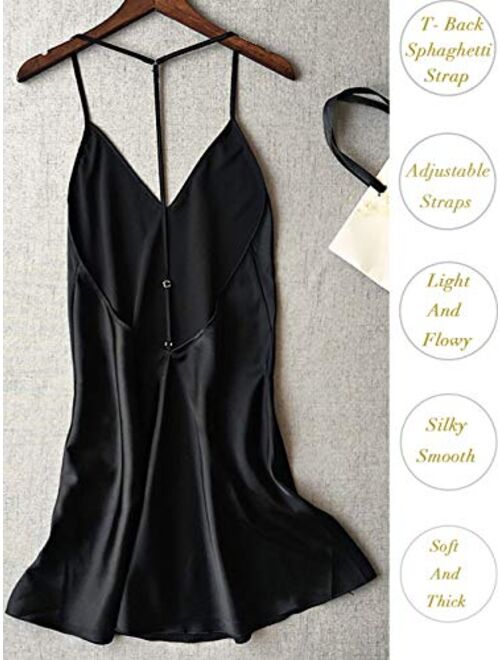 Kaei&Shi Silky Satin Nightie,Backless Lingerie for Women,Loose Sleepwear,Mini Nightgown,Spaghetti Strap Chemise
