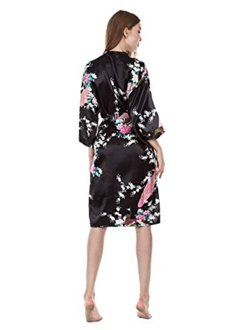 MISSFASHION Womens Lounge wear Satin Kimono Robe Peacock Pajamas for Women