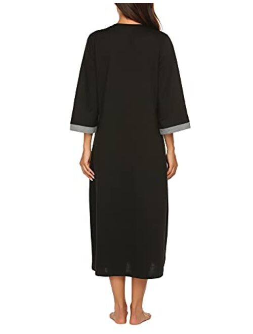 Ekouaer Women Zipper Robe Long Sleeve Nightgown Full Length Housecoat with Pockets Lightweight Loungewear S-XXL