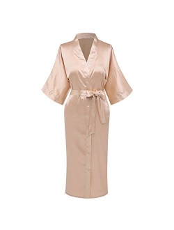goodmansam Women's Plain Color Satin Kimono Robes Elegant Style Nightgown,Long