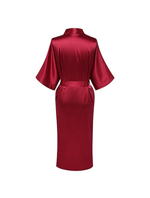 goodmansam Women's Plain Color Satin Kimono Robes Elegant Style Nightgown,Long