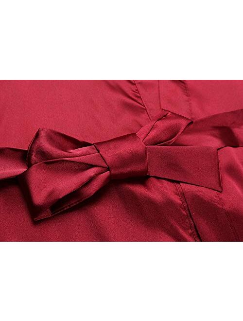 goodmansam Women's Plain Color Satin Kimono Robes Elegant Style Nightgown,Long