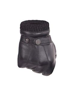 Men's PU Leather Gloves Touchscreen Texting Winter Driving Gloves with Long Fleece Lining & Wool Cashmere Cuff