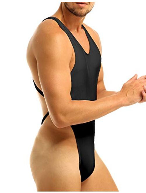 moily Men's One-Piece Mankini Bodysuit High Cut Thongs Leotard Racer Bikini Swimsuit