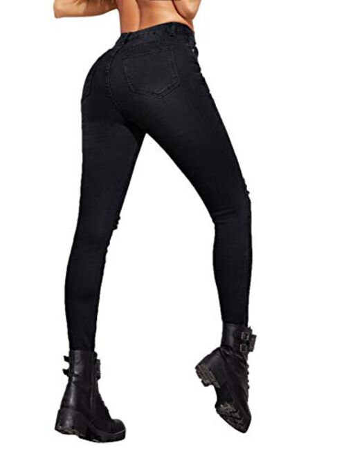 SweatyRocks Women's Hight Waisted Stretch Ripped Skinny Jeans Distressed Denim Pants