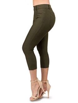 Ylluo Jean Look Jeggings for Women Denim Womens Stretch Skinny with Pockets Cotton Blend Capri and Full Length