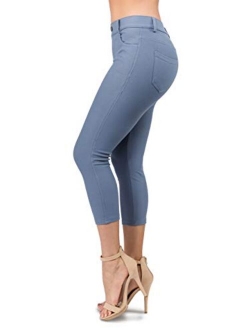 Ylluo Jean Look Jeggings for Women Denim Womens Stretch Skinny with Pockets Cotton Blend Capri and Full Length