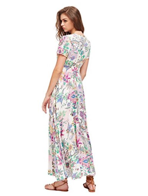 Milumia Women's Button Up Split Floral Print Flowy Party Maxi Dress Multicolour