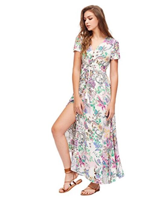 Milumia Women's Button Up Split Floral Print Flowy Party Maxi Dress Multicolour