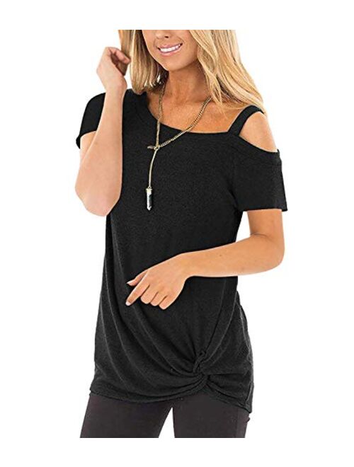 SAMPEEL Women's Cold Shoulder T Shirts Twist Knot Tunics Tops