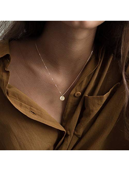 Forevereally Dainty Disc Chokers Necklace Layered Circle Necklace Bar Y Pendant Necklace 14K Real Gold Plated Necklace for Women